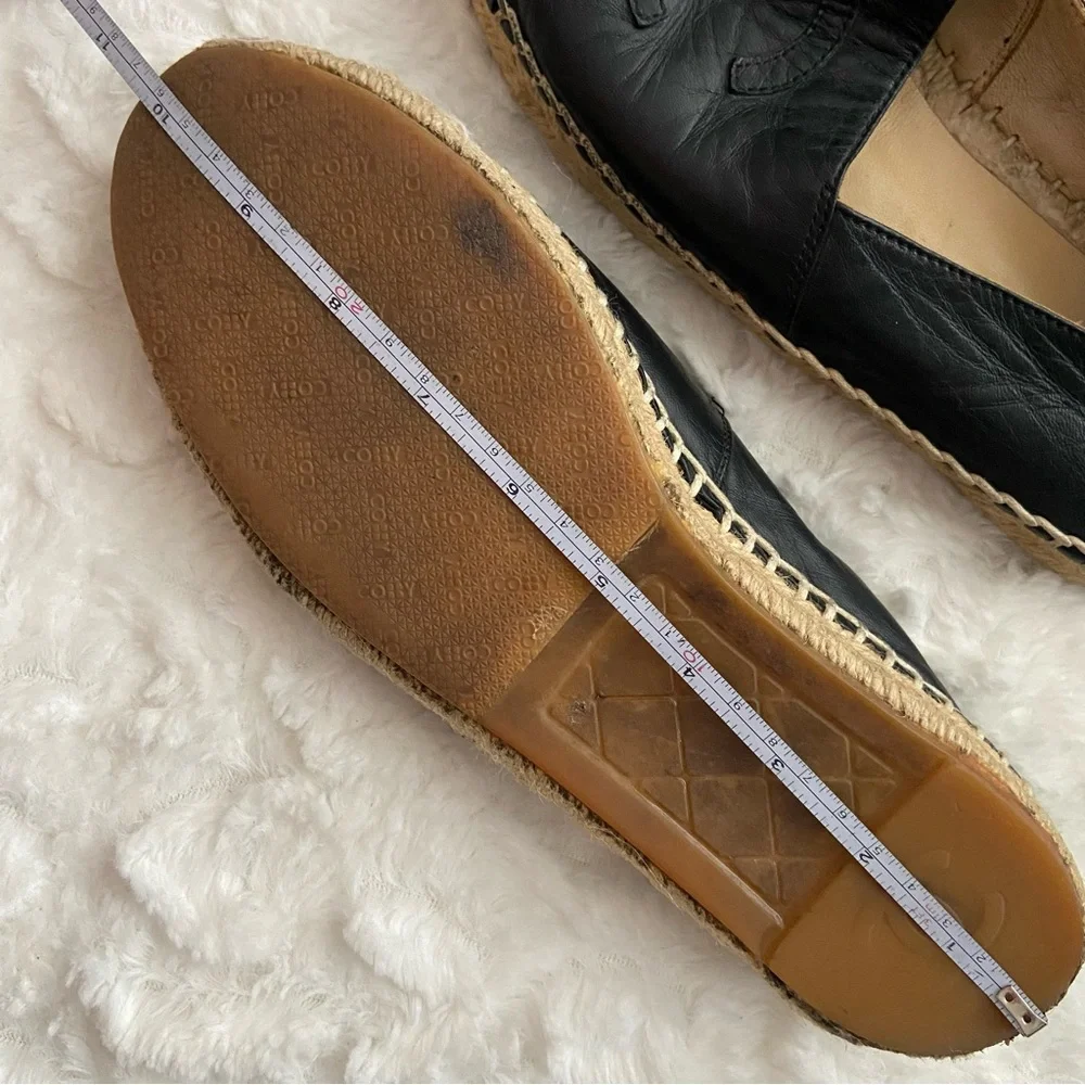 Chanel Black Lambskin Leather Espadrilles Flats Slip on CC Logo